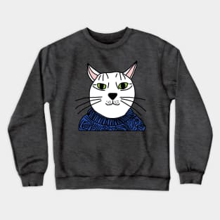Portrait of Blue Sweater Cat Crewneck Sweatshirt